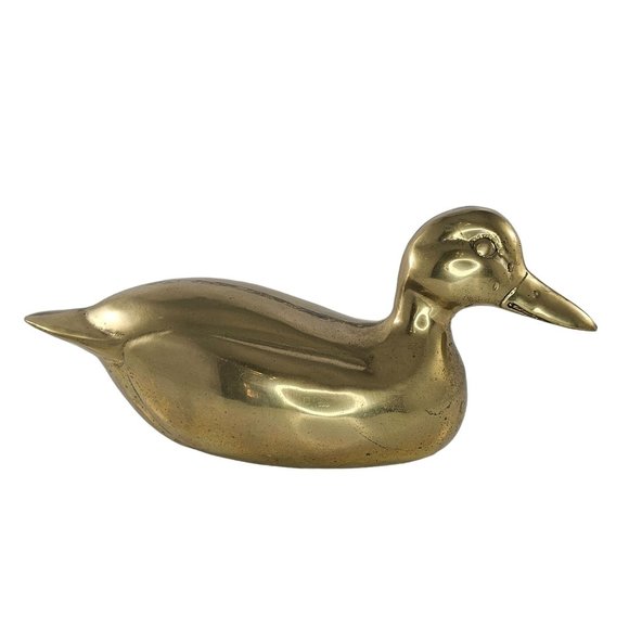Vintage Mid Century Brass Duck Goose Large Heavy 10.75" Long - Picture 1 of 8